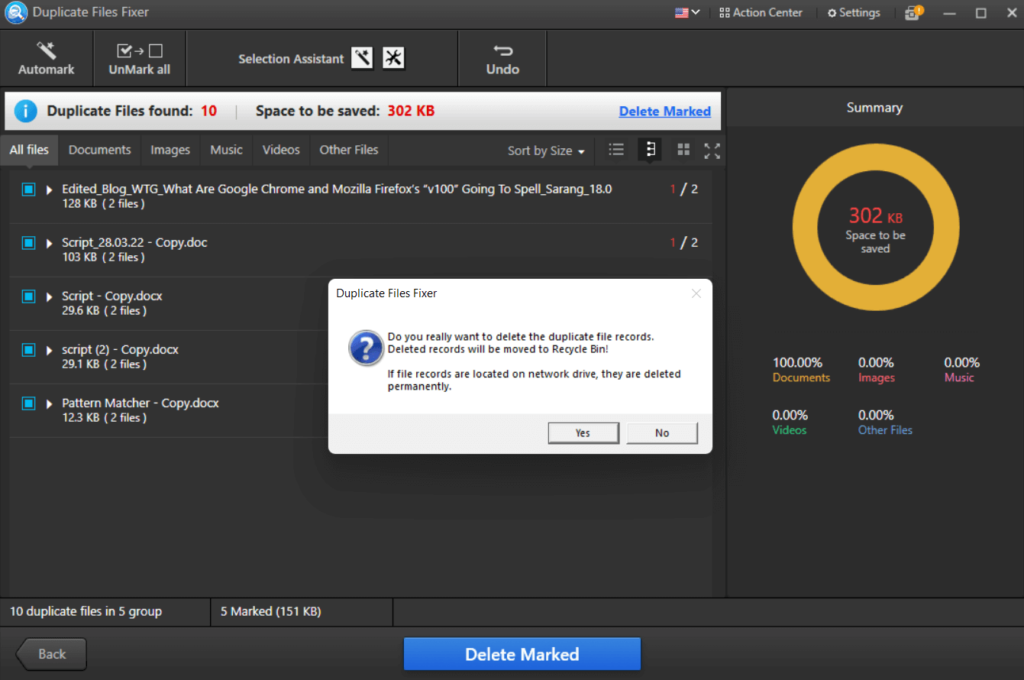 Delete duplicate files