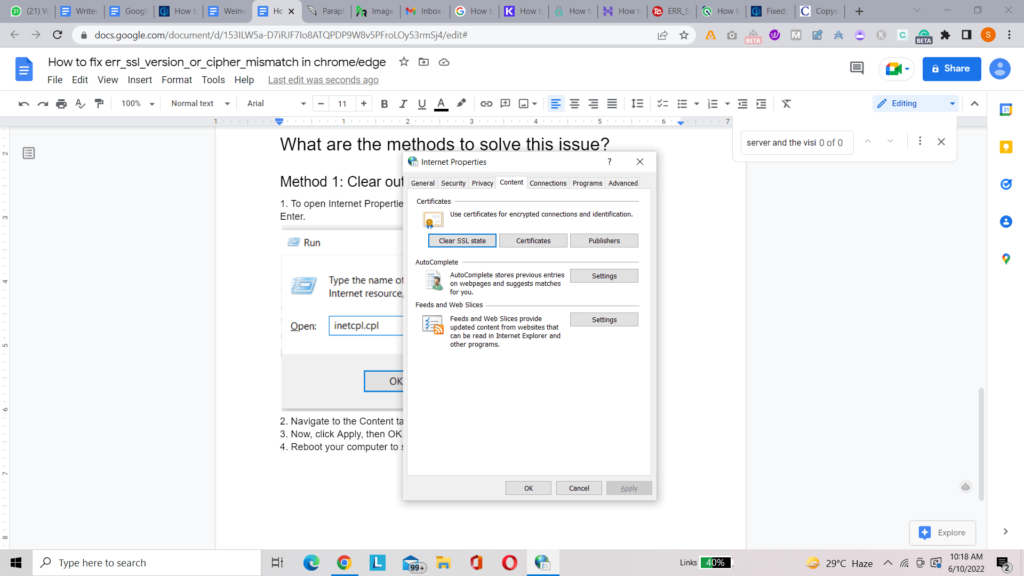 in Content tab hit the Clear SSL state button