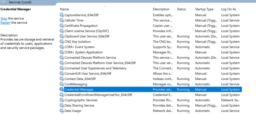 Credential manager not working