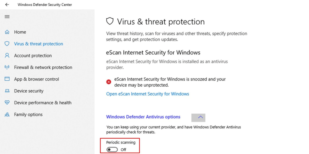 Enable Microsoft Defender's Limited Periodic Scanning