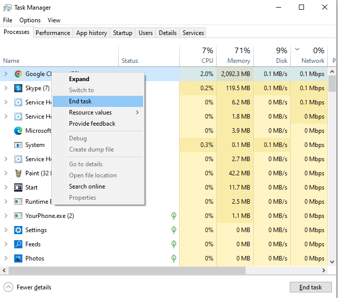 Processes tab