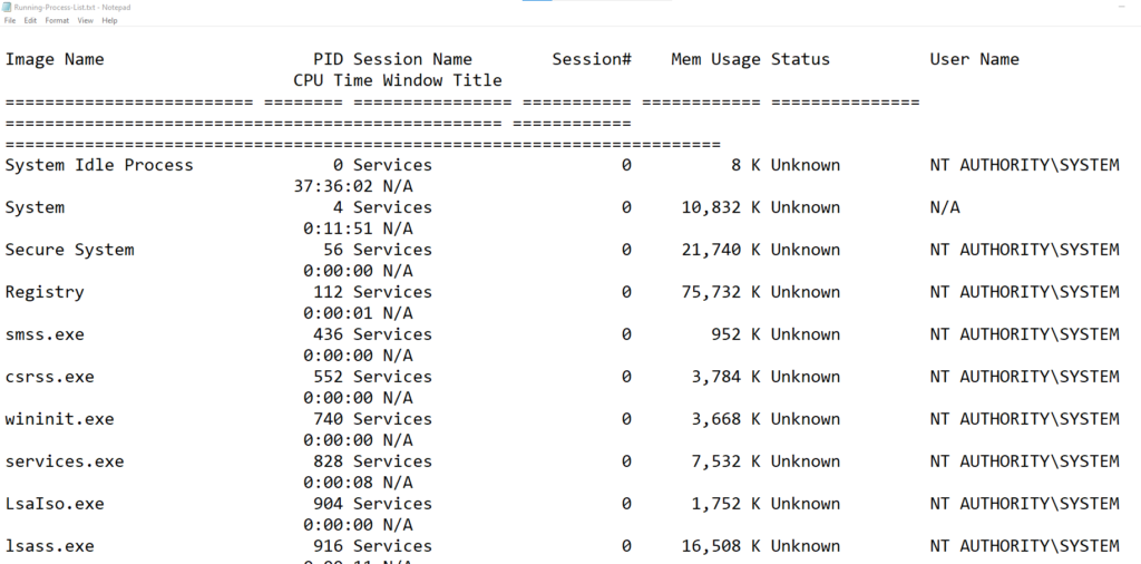 Running-Process-List
