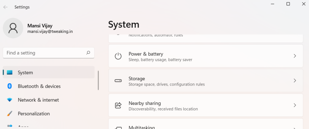 WINDOWS 11 SYSTEM STORAGE