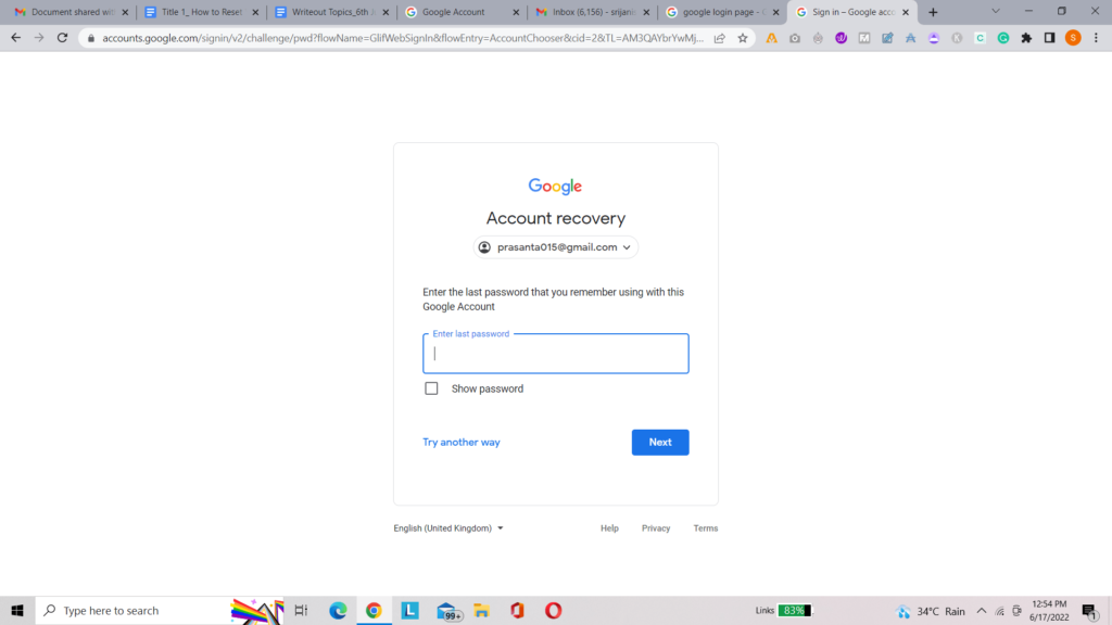 last remembered password