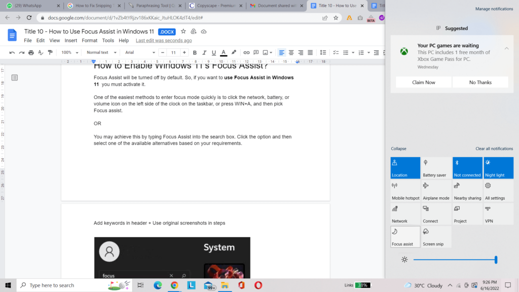 Use Focus Assist in Windows 11
