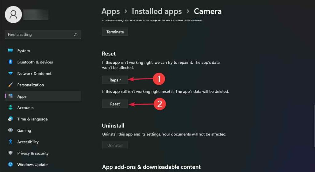 click repair button