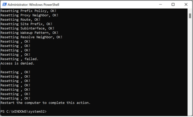 reset tcp/ip stack