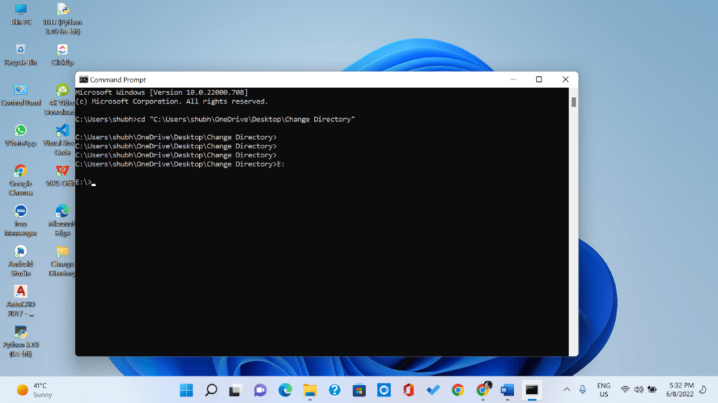 Change Directories in Command Prompt
