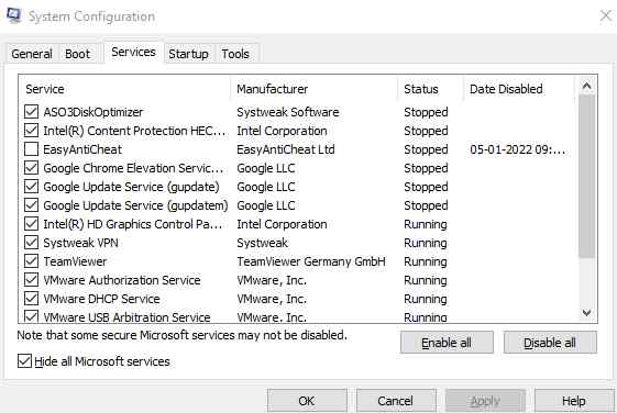 click services tab