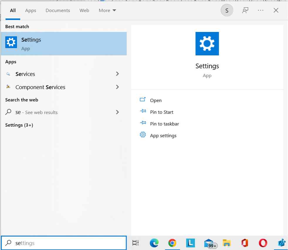 open settings tab