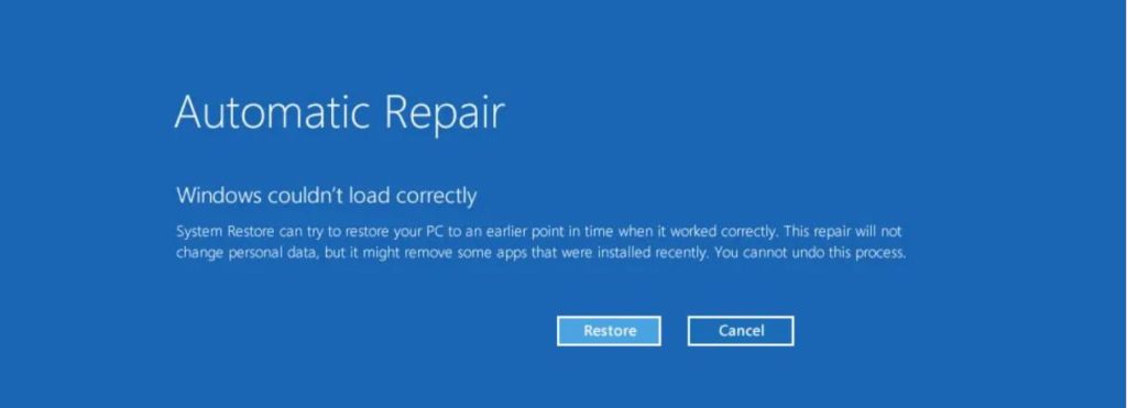 recovery it looks like Windows didn't load correctly