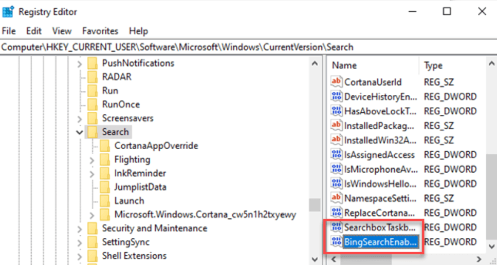 remove Bing from Windows 10