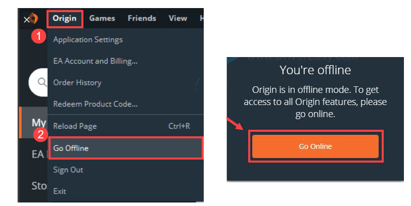 Change Origin's offline and online modes