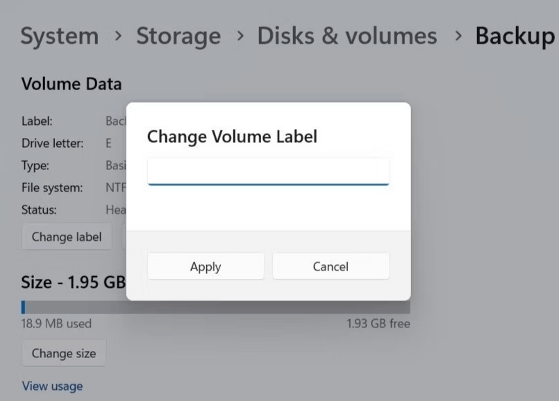 hard drive volume label