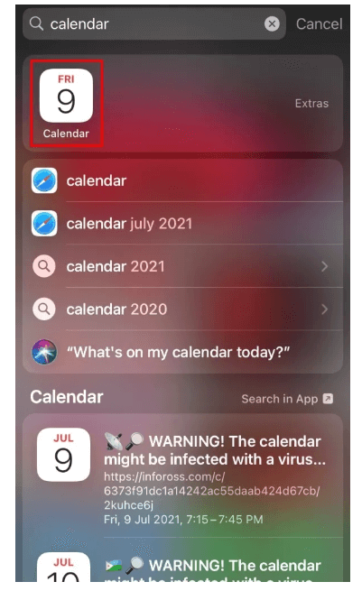 clear calendar virus iphone