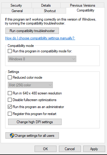 Compatibility tab