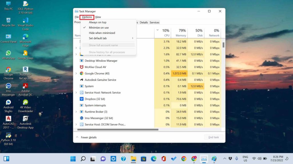 Change the Task Manager Default Start Page