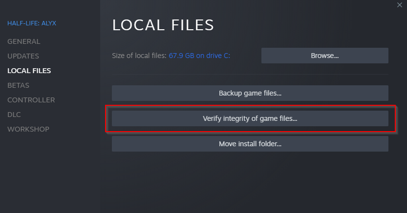 integrity by choosing LOCAL FILES