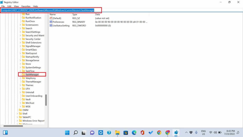 Task Manager Default Start Page