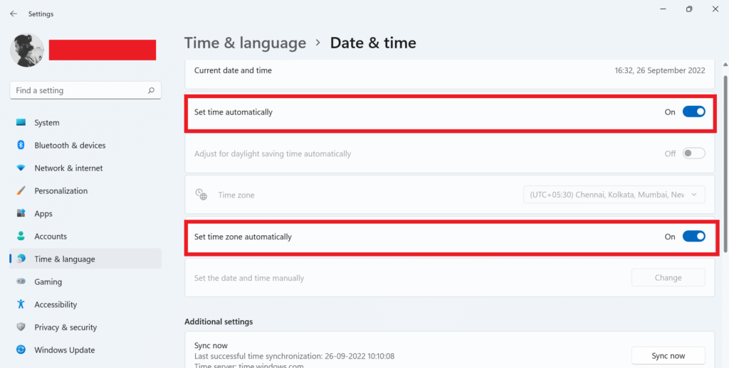 Set time automatically