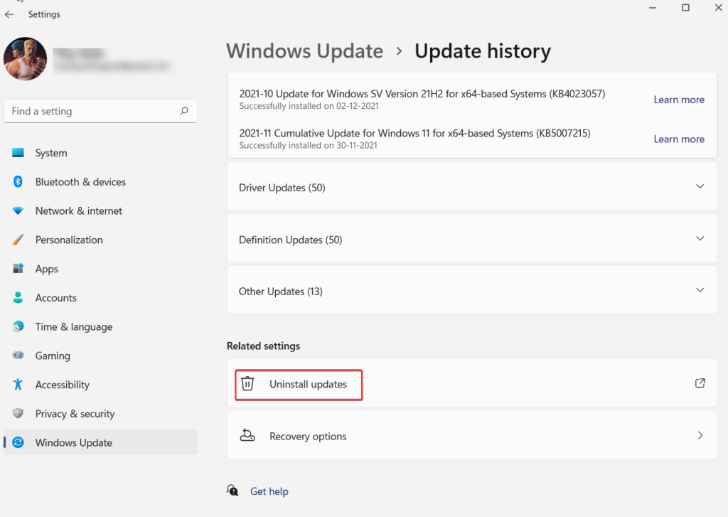 Uninstall Updates