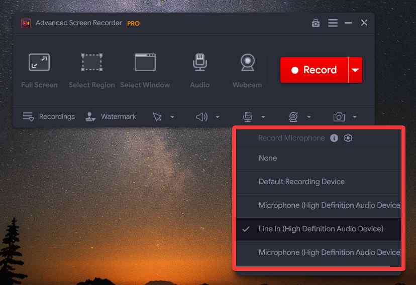 Advanced Screen Recorder Audio Settings