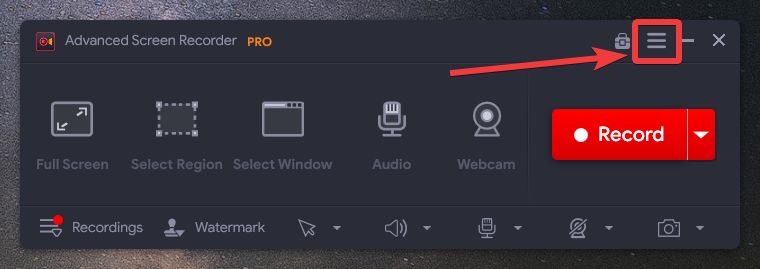 Advanced Screen Recorder Menu