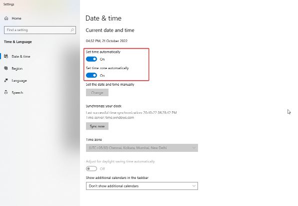 Set time automatically