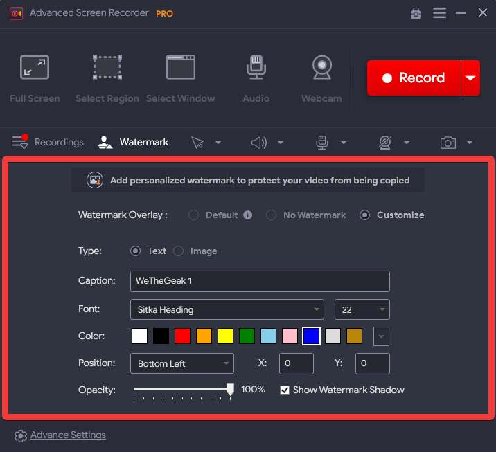 Advanced Screen Recorder Watermark