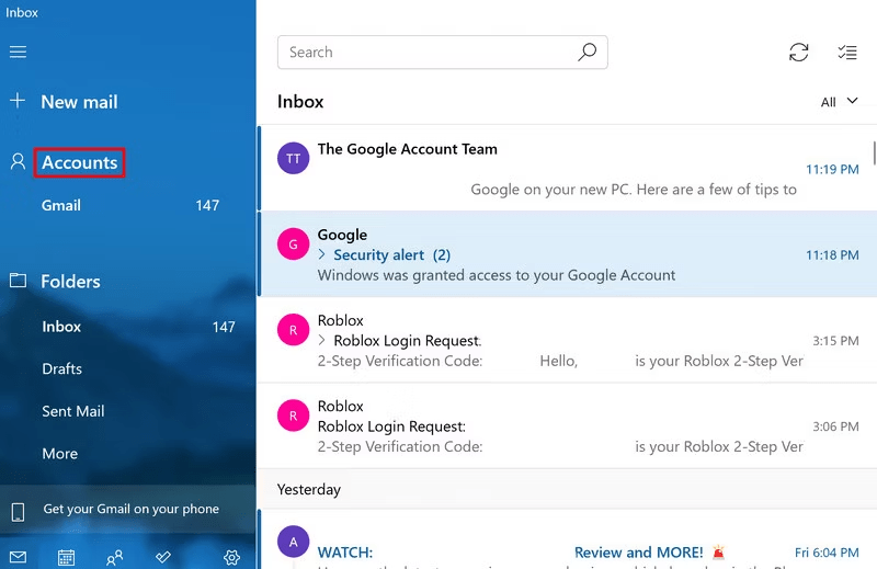 Mail application