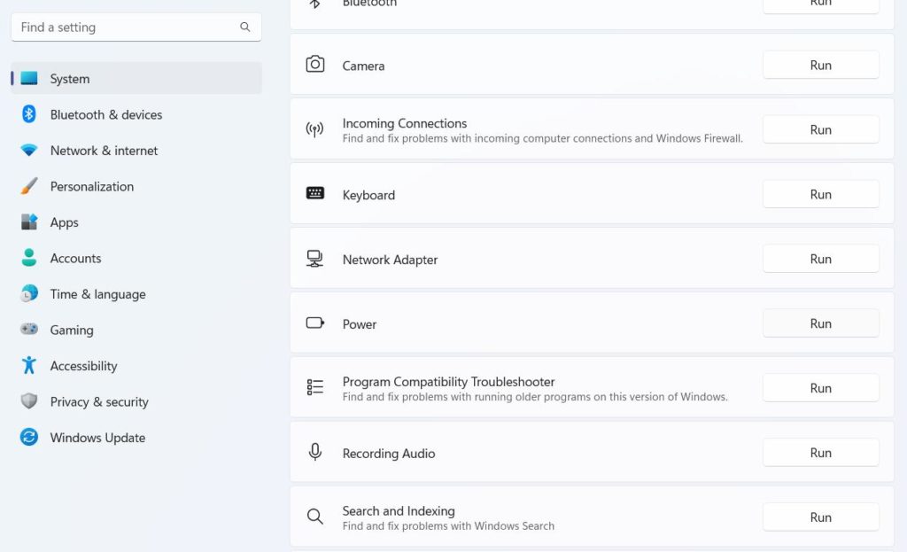 setting in windows