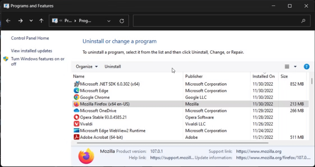 Turn Windows features