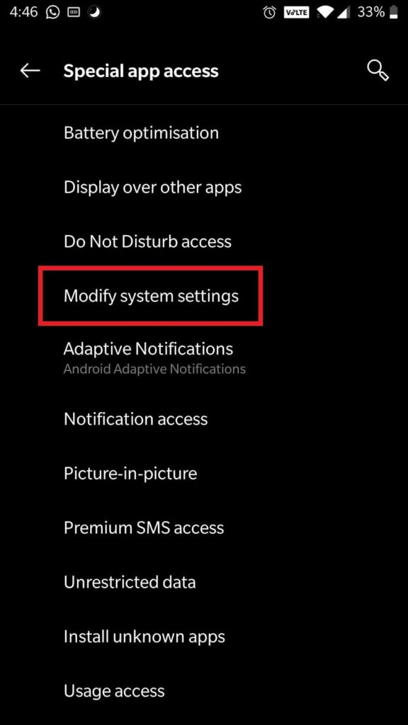 modify system setting