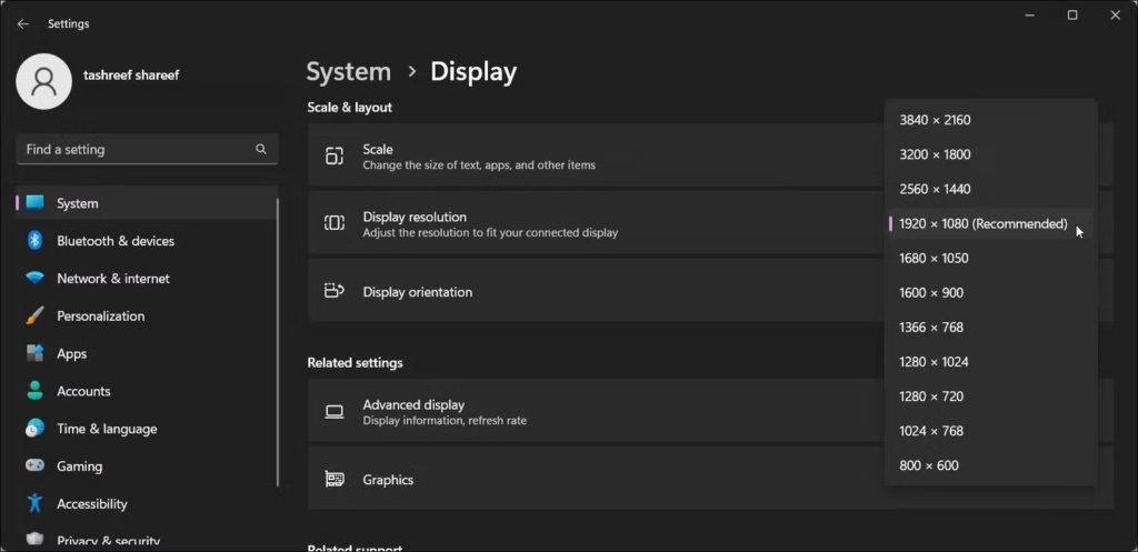 Change the Display Resolution Settings