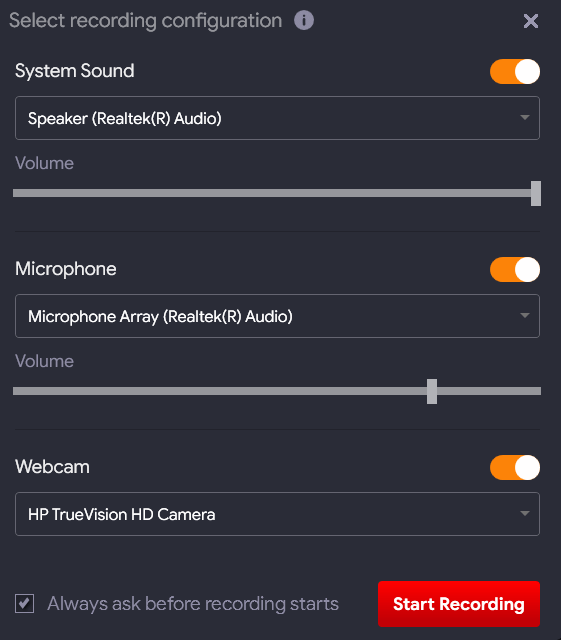 Choose the audio settings
