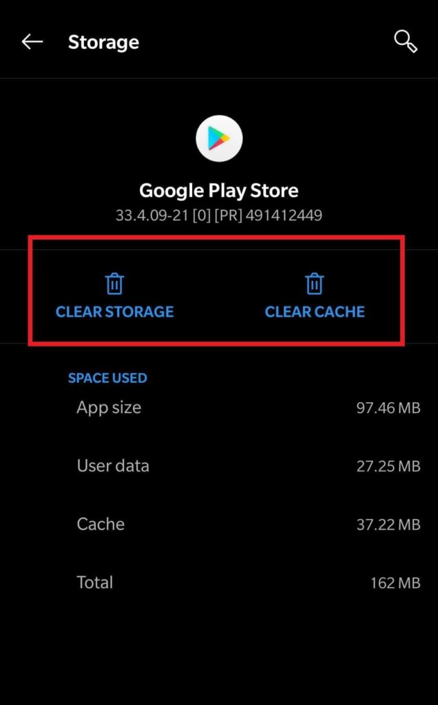 Clear Storage & Clear cache