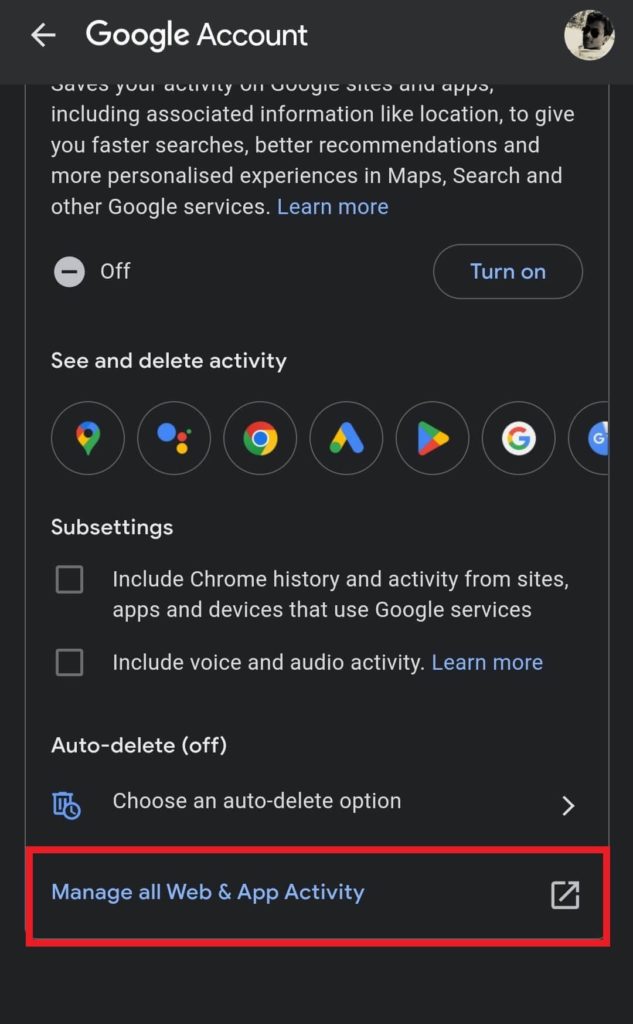 Manage Web & App Activity