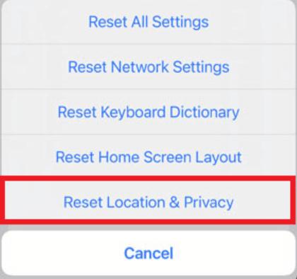 Reset Location and Privacy