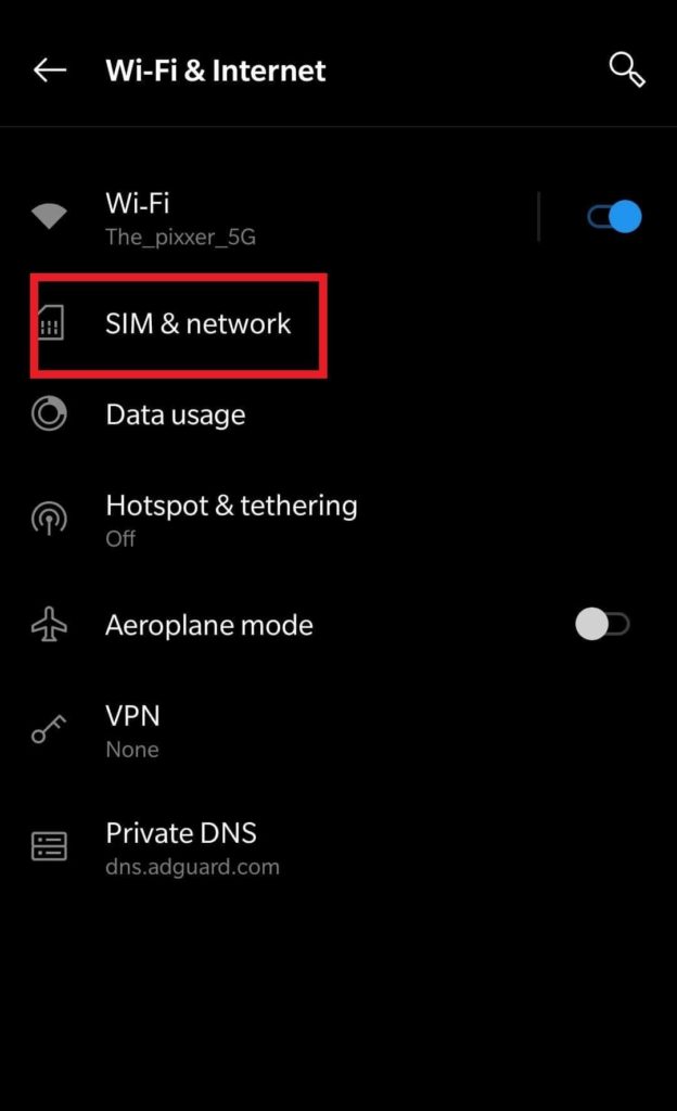 SIM & network settings