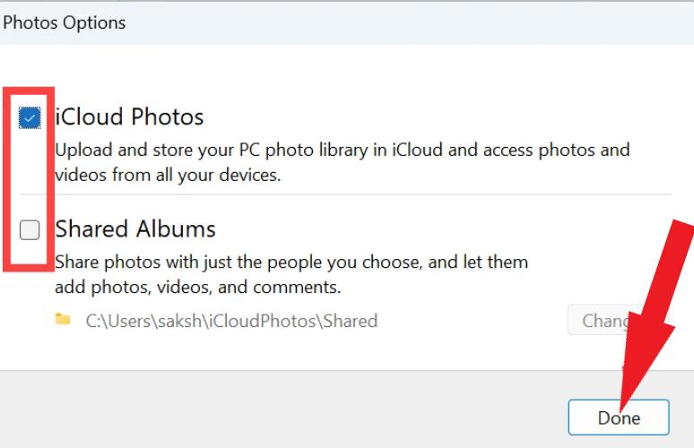 Photos option