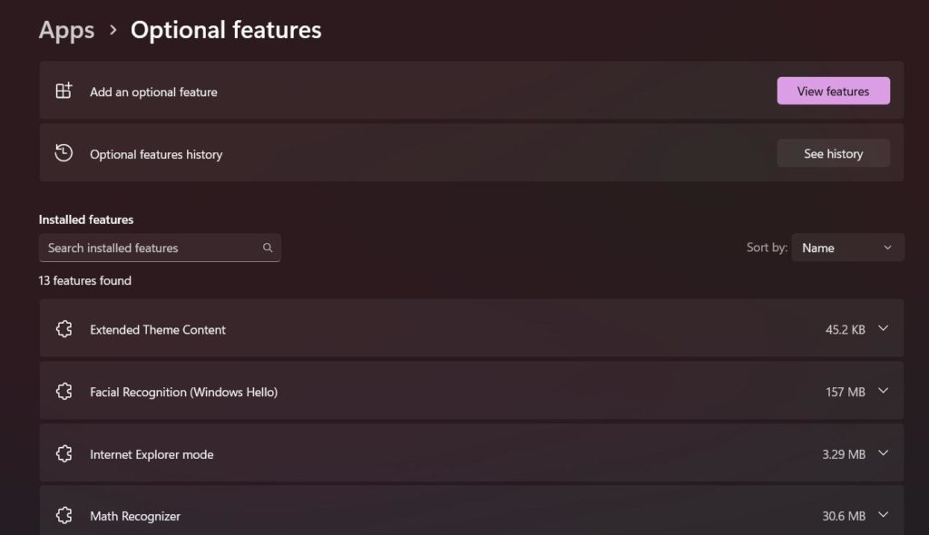 optional features