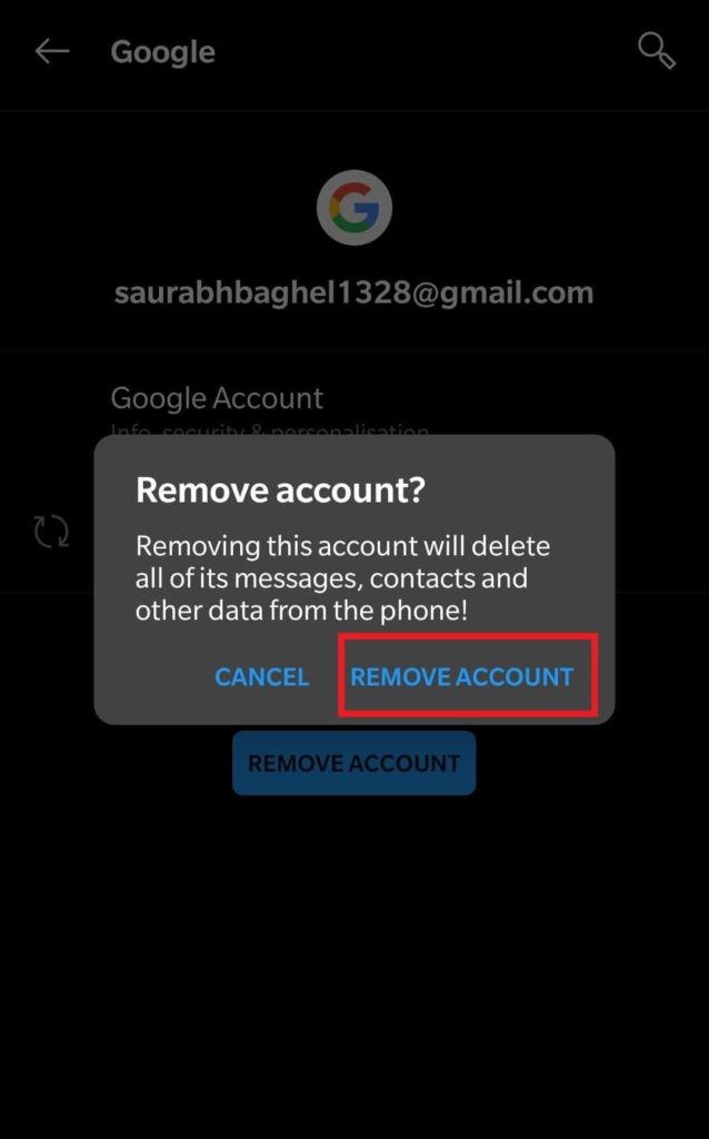 tap on the Remove Account