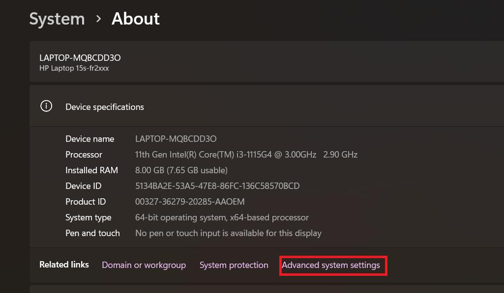 Advanced System Settings