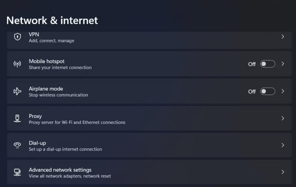 Advanced network options