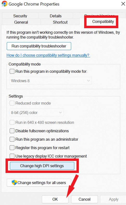 Change high DPI settings