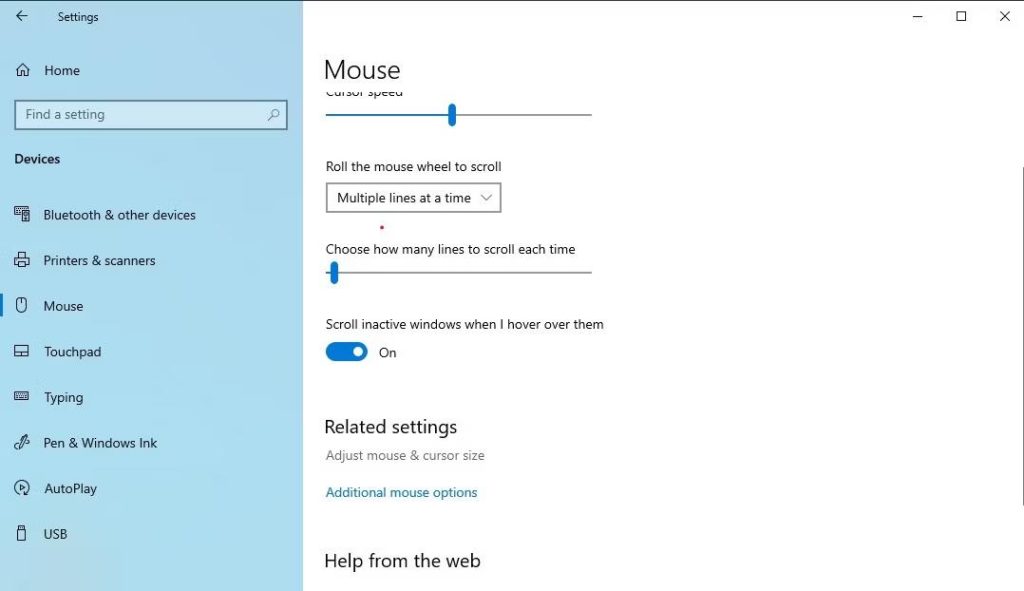 Change other mouse settings
