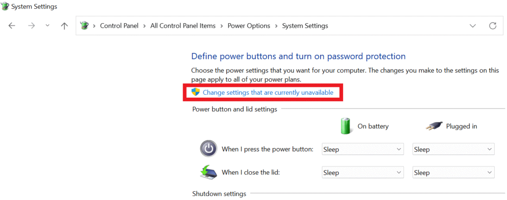 Change settings that are currently unavailable