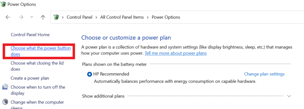 Choose what the power button does