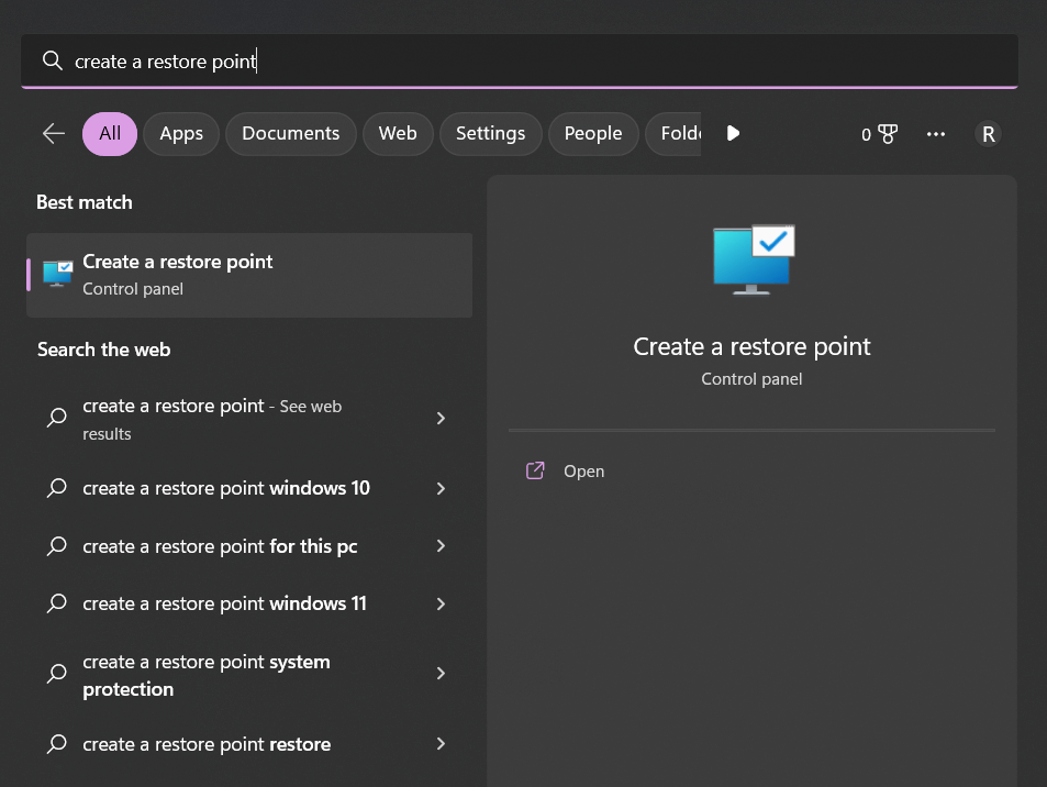 Create a Restore Point