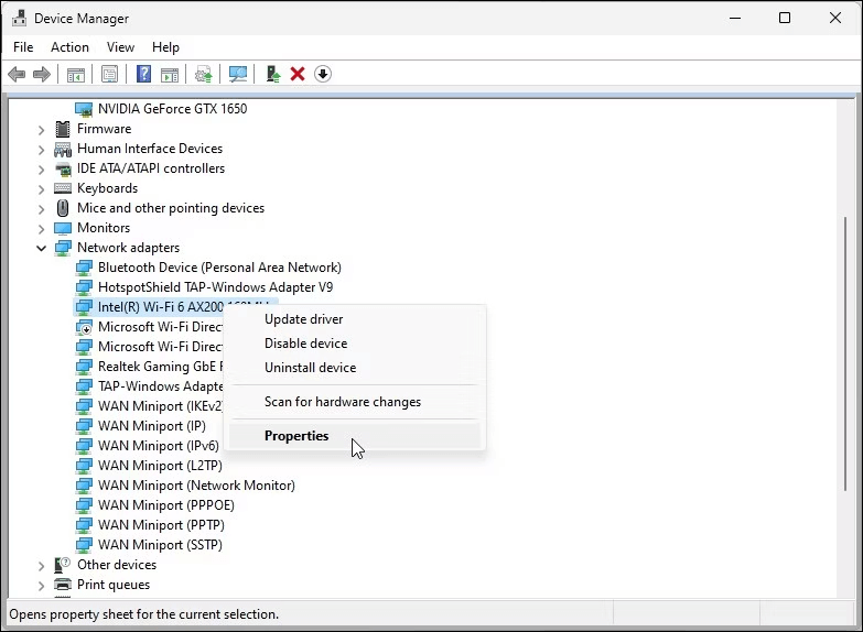 Expand the Network Adapters section in Device Manager